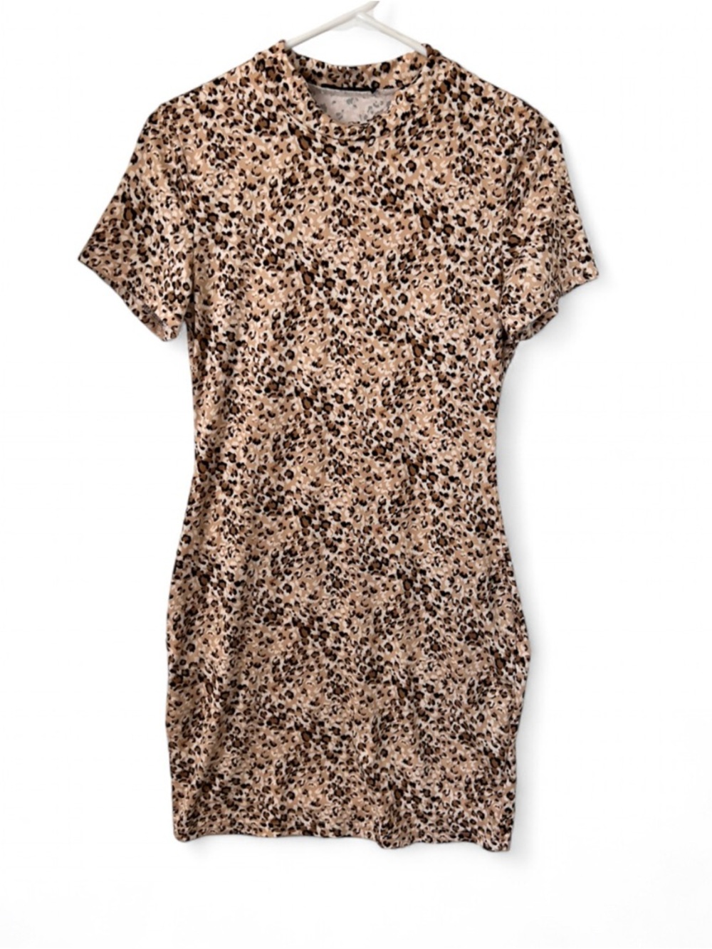 Leopard Print Short Sleeve Bodycon Dress - Beige